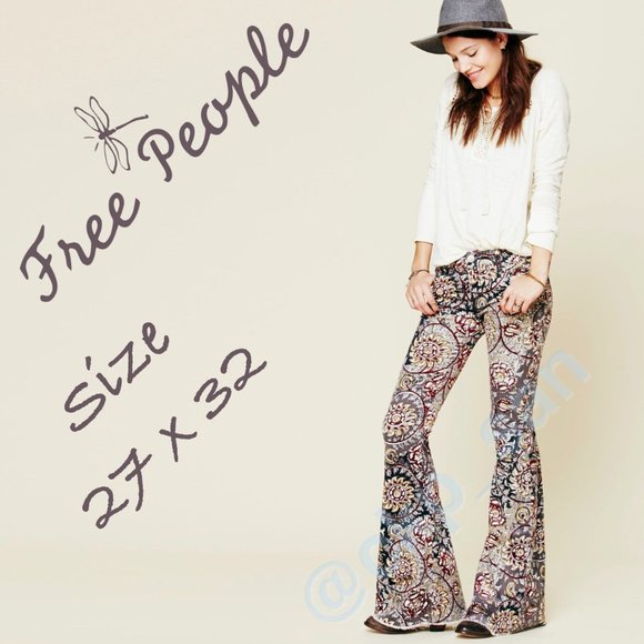 Free People Denim - Rare Free People Gardenia Printed Corduroy Flare Sz 27